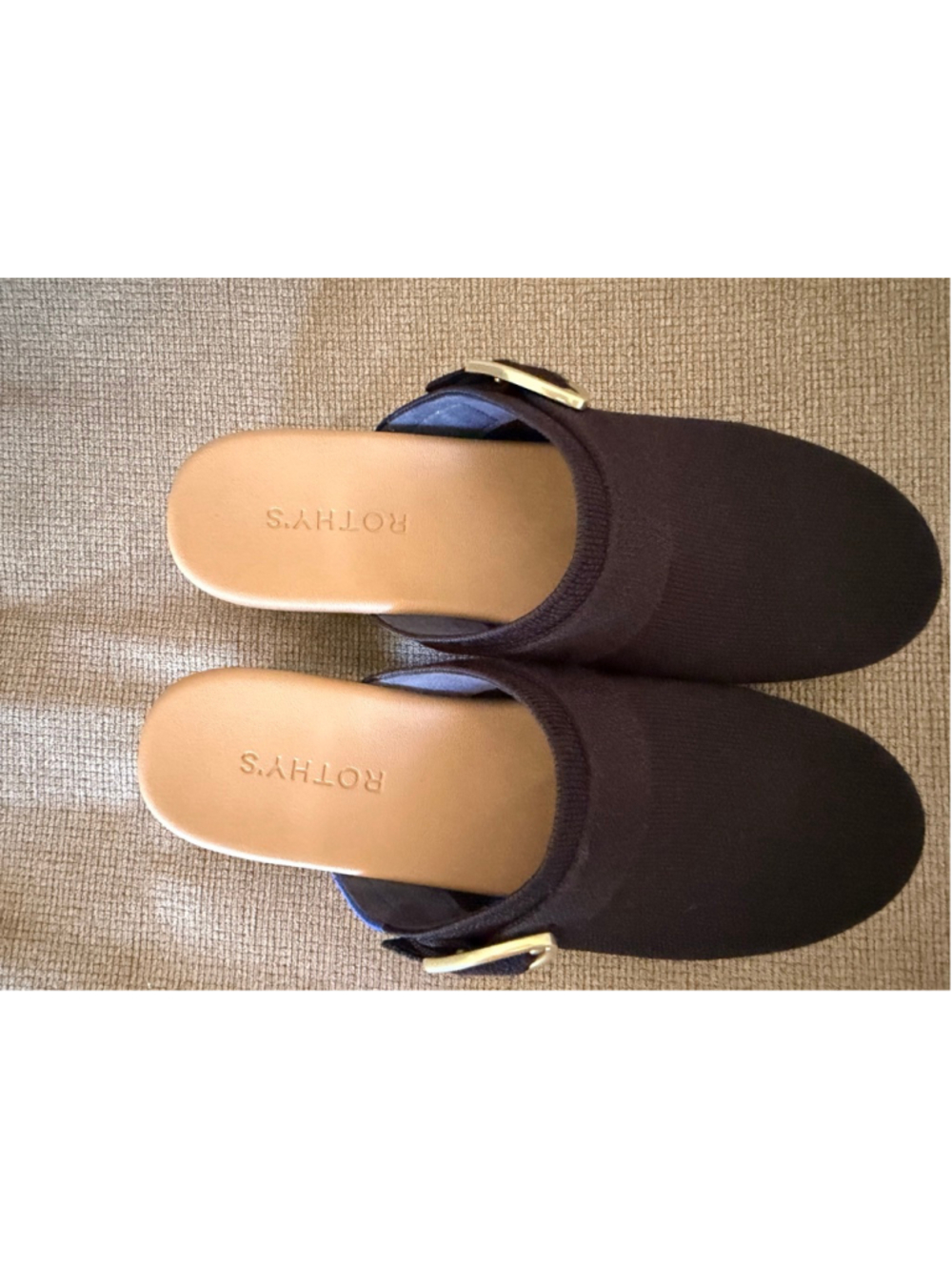 Women's Rothy's Black Knit Clogs with Brown Platform - Size 9 - Picture 3 of 7